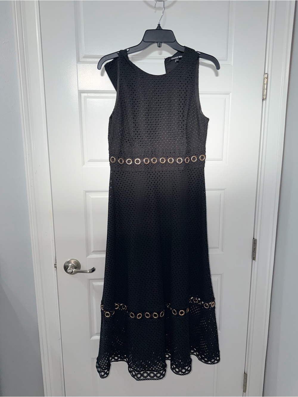 Gianni Bini Black Eyelet Midi Dress with Gold Grommets